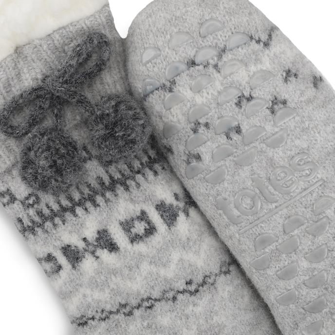 totes toasties® Ladies Fair Isle Chenille Slipper Socks Grey Extra Image 4